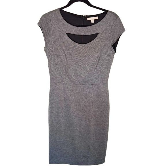 Banana Republic Women's Gray Bodycon Classic Office Short Sleeve Midi Dress Sz 4 - Picture 1 of 4